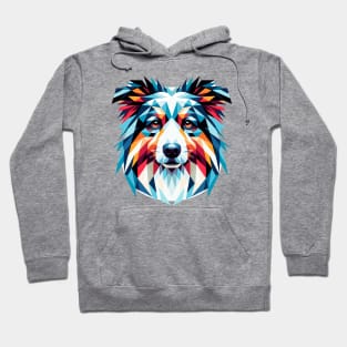 Vibrant Geometric Canine: An Australian Shepherd in Abstract Polygons Hoodie